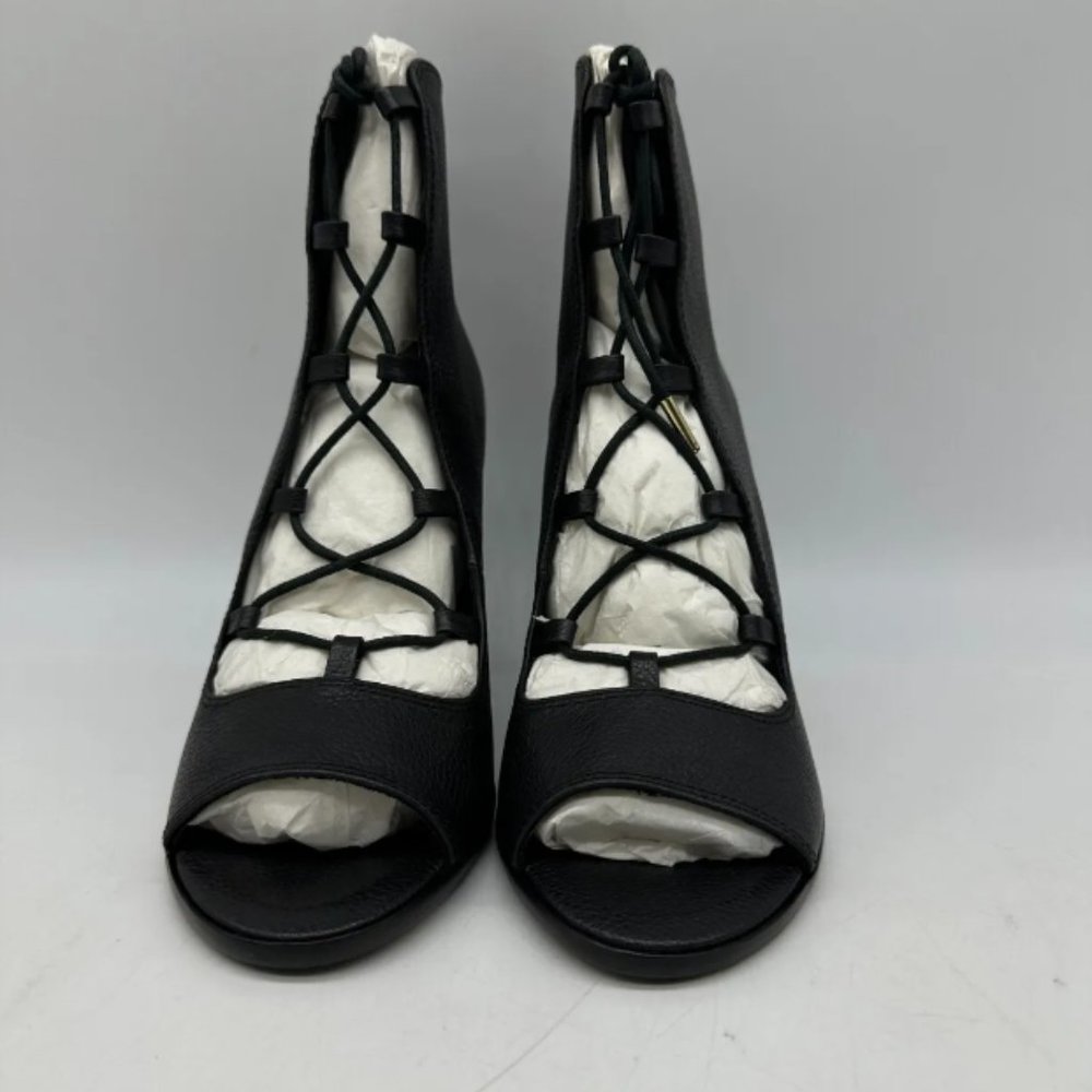 Joie Cordelia Black Leather Lace Up Peep Toe Ankle Boots Heels Sz 8 M Block Heel - Picture 6 of 10